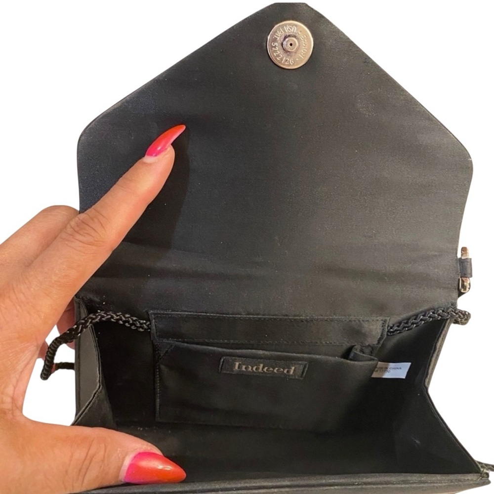 INDEED Black Satin Mini Bag w/Bow & Rhinestone Beading, Vintage. GUC - Picture 8 of 13